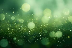 AI Generated Abstract green bright light glittering bokeh blur background. Generative AI photo