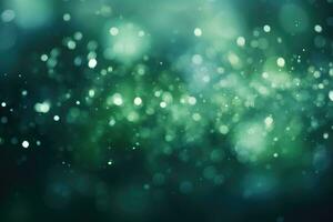 AI Generated Abstract green bright light glittering bokeh blur background. Generative AI photo
