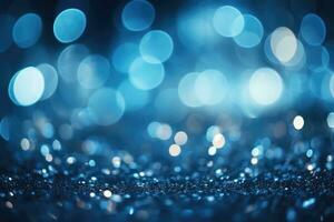 AI Generated Abstract blue bright light glittering bokeh blur background. Generative AI photo