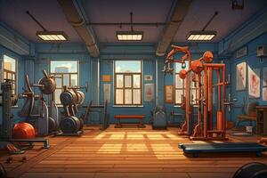 AI Generated Interior view of a gym with equipment, GYM Background. Generative AI photo