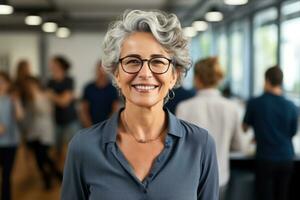 AI Generated Successful business senior woman looking confident and smiling. Generative AI photo