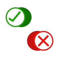 Right and wrong check marks icon,the opposite icons in red and green colors. vector