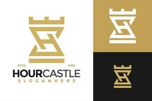 letra h reloj de arena castillo logo diseño vector símbolo icono ilustración