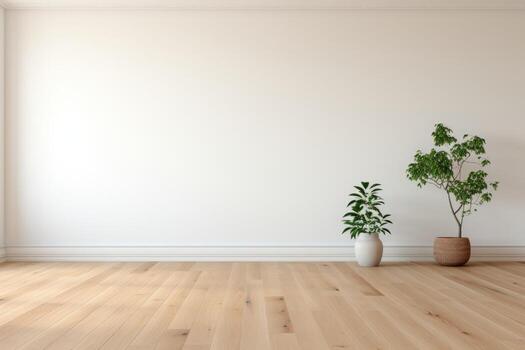 AI Generated Empty room and wall and wooden floor with interesting with glare from the window. Interior background for the presentation. Generative AI photo