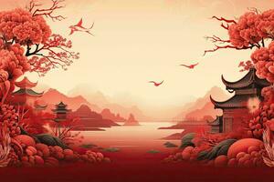 AI generated china new year banner red background photo