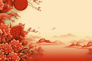 AI generated china new year banner red background photo