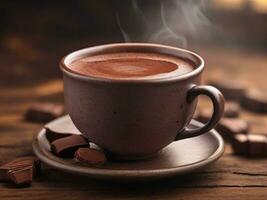 AI Generated Mug of hot chocolate or cocoa.Warm scarf and cozy autumn and winter concept. photo