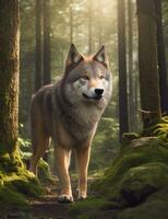 AI Generated Wolf in the winter forest photo