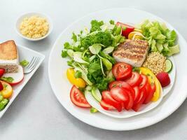 AI Generated flat lay heathy cooking. food in a plate photo