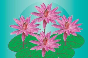 Abstract of Pink water lily flowers with leaf on light green color backgroud. vector