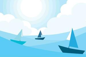 Abstract view of boat on the sea with blue color tone and sky background. vector