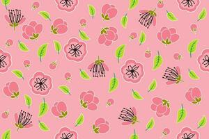 Illustration of the cherry bossoms flower with leaf on pink background. vector