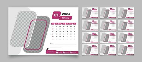 Modern abstract 12 pages office desk calendar template for 2024 with image placeholder vector