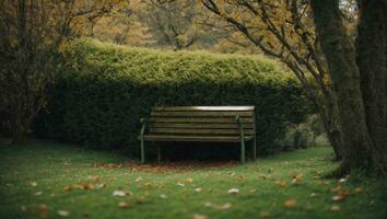 AI generated Park in Spring with Wooden Bench. Beautiful Scenic photo