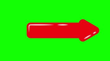 Red Shiny Direction Arrow Pointer Cartoon Shape Animation on Green Background video