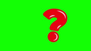 Red Shiny Question Mark Cartoon Shape Animation on Green Background video