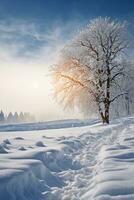 AI generated winter snow landscape photo