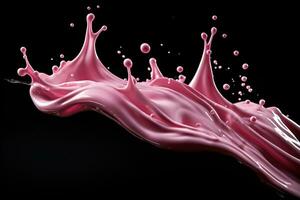 AI generated Splash of pink icing, milk on a black background. Studio photo of the product. Generated by artificial intelligence