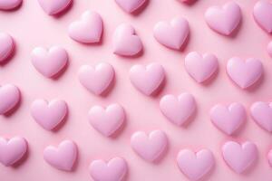 AI generated Pink background with hearts, top view. Valentine's Day concept. Generated by artificial intelligence photo