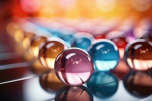 AI generated Glass multi-colored balls. Macro photography. Colorful background photo