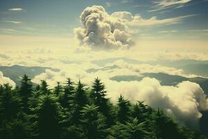AI generated Top view of a misty mythical forest. Generated by artificial intelligence photo