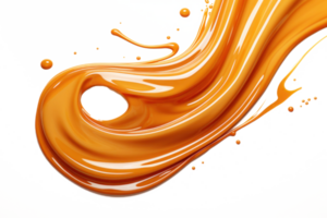 ai gerado respingo do derretido caramelo molho isolado em transparente fundo. Castanho caramelo onda espirrando com gotas. saboroso confeitaria png