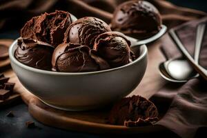 AI generated chocolate ice cream in a bowl photo