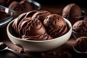 AI generated chocolate ice cream in a bowl photo