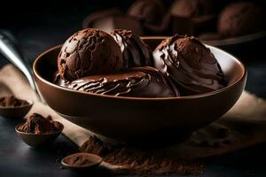 AI generated chocolate ice cream in a bowl photo