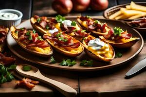 AI generated bacon and cheese stuffed potato skins photo