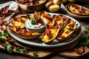 AI generated baked potato skins with bacon and cheese photo