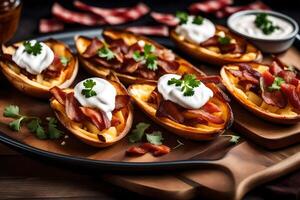 AI generated bacon and cheese stuffed potato skins photo