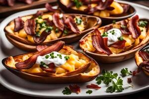 AI generated baked potatoes with bacon and cheese photo