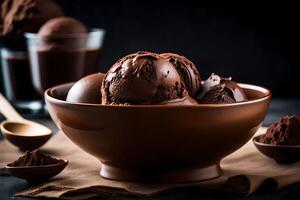 AI generated chocolate ice cream in a bowl photo