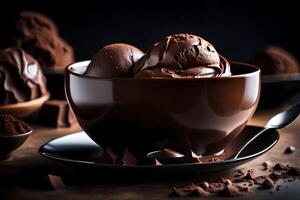 AI generated chocolate ice cream in a bowl photo