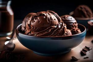 AI generated chocolate ice cream in a bowl photo