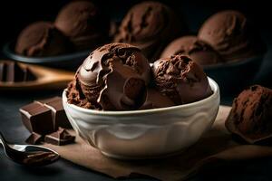 AI generated chocolate ice cream in a bowl photo