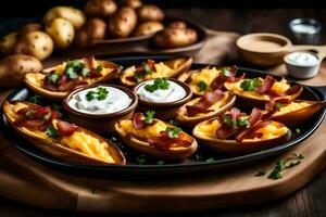 AI generated baked potatoes with bacon and sour cream photo