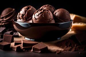 AI generated chocolate ice cream in a bowl photo