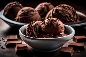 AI generated chocolate ice cream in a bowl photo