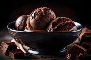 AI generated chocolate ice cream in a bowl photo