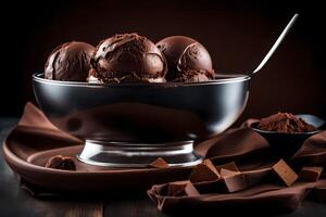 AI generated chocolate ice cream in a bowl photo