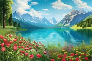 AI generated peaceful landscape for background wallpaper photo