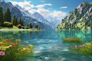 AI generated peaceful landscape for background wallpaper photo