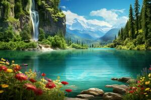 AI generated peaceful landscape for background wallpaper photo