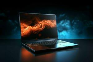 AI generated An ultrathin laptop with a backlit keyboard photo