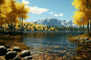 AI generated A tranquil lake surrounded by aspen trees with photo