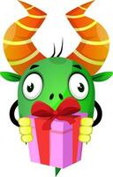 Green monster holding a gift vector