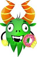 Green monster with donut vector
