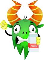 Green monster with milk box vector